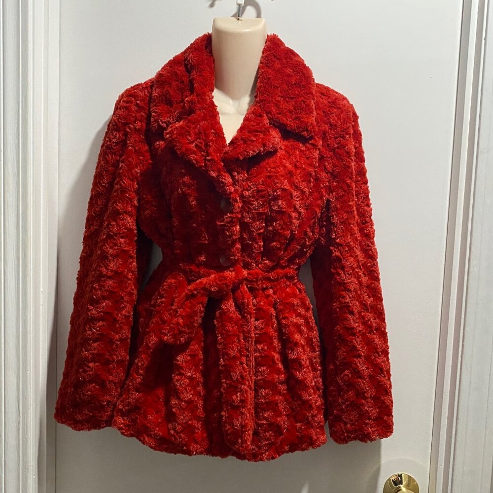 (12) Red Rose Swirl Valentine's Christmas Fairy Coquette Preppy Fuzzy Teddy Jac…